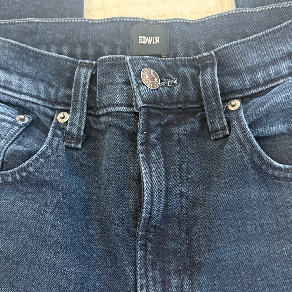 Edwin Japanese Denim Marli Wide Leg Jeans Dimmed DARK Indigo Wash LIKE NEW EUC